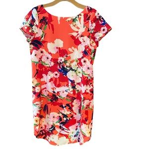 Yumi Kim Sz XS Large Orange Floral Vermillion Back Zipper Shift Wedding Dress